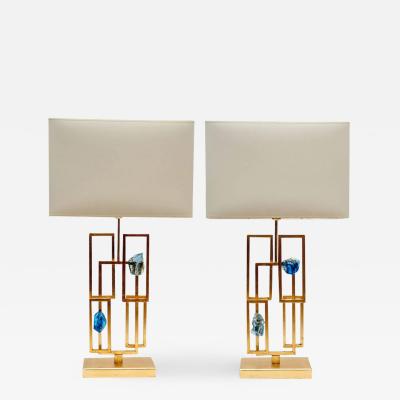 Pair of Painted Lamps and Slag Glass Decors