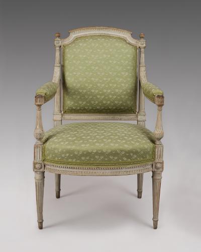 Pair of Painted Louis XVI Armchairs Fauteuils 