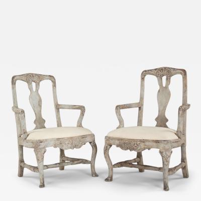 Pair of Painted Rococo Swedish Armchairs