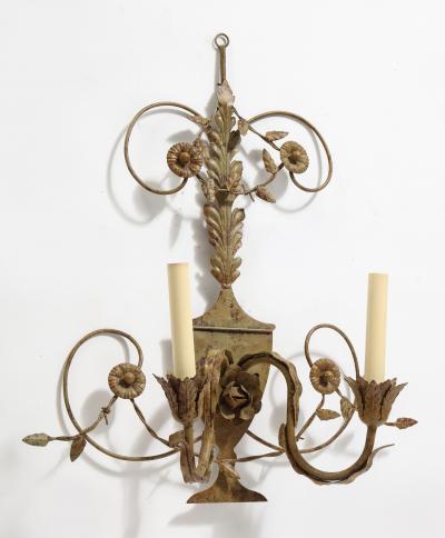 Pair of Painted Tole 2 Light Sconces