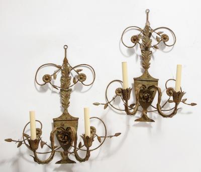 Pair of Painted Tole 2 Light Sconces