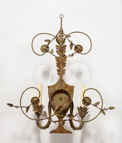 Pair of Painted Tole 2 Light Sconces