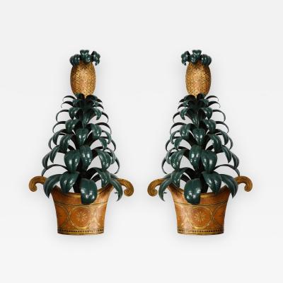 Pair of Painted Tole Pinapple Sconces