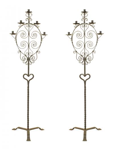 Pair of Pair Italian Renaissance Style Wrought Iron Floor Torchieres
