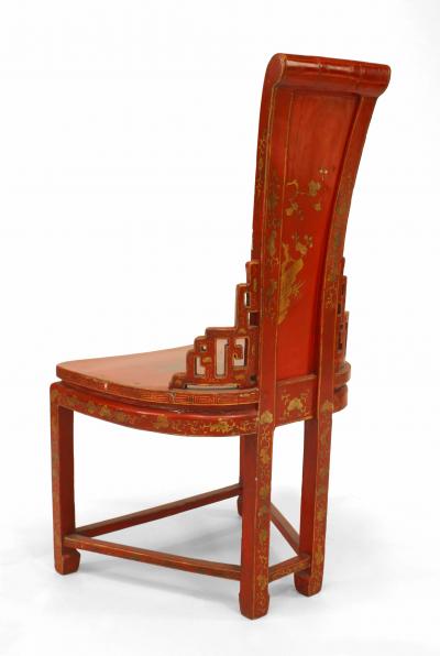 Pair of Pair of Asian Chinese 19th Cent Red Gilt Side Chairs