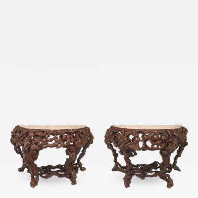 Pair of Pair of Chinese Rustic Root Console Tables