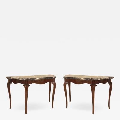 Pair of Pair of Continental Rosewood Marble Top Console Table