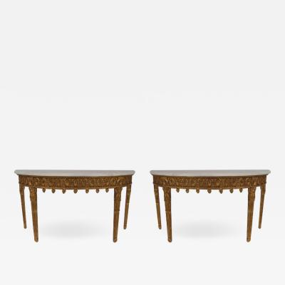 Pair of Pair of English Adam Gilt Demilune Console Table