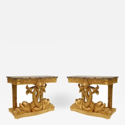 Pair of Pair of English Regency Gilt Console Dolphin Tables