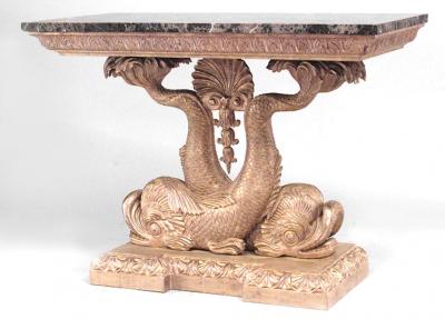 Pair of Pair of English Regency Gilt Wood Console Marble