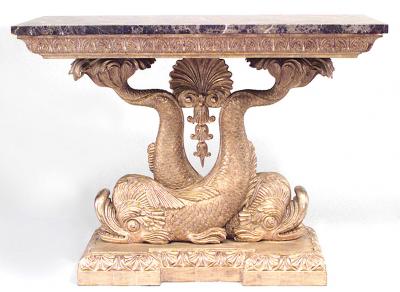 Pair of Pair of English Regency Gilt Wood Console Marble