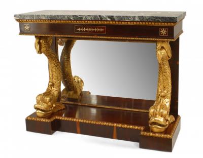 Pair of Pair of English Regency Rosewood Gilt Dolphin Console Table