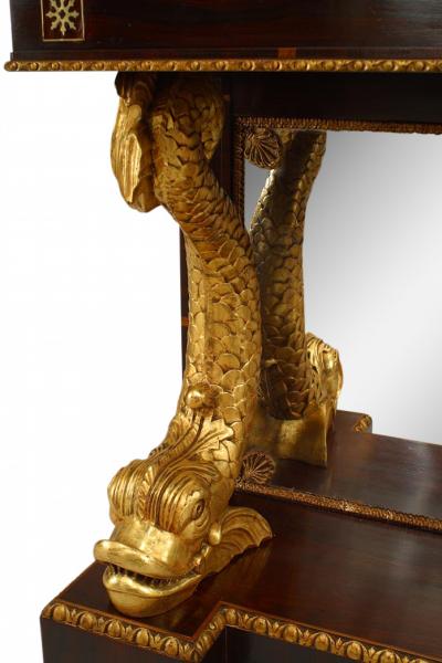 Pair of Pair of English Regency Rosewood Gilt Dolphin Console Table