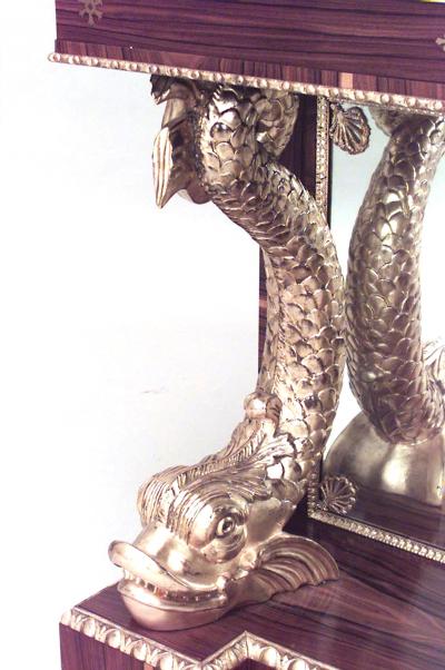 Pair of Pair of English Regency Rosewood Gilt Dolphin Console Table