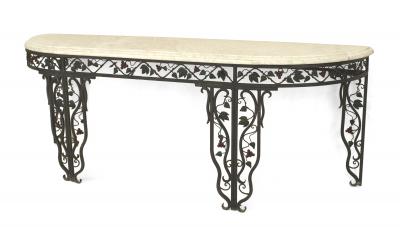 Pair of Pair of French Art Moderne Iron and Marble Console Table
