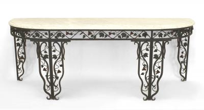 Pair of Pair of French Art Moderne Iron and Marble Console Table