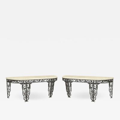 Pair of Pair of French Art Moderne Iron and Marble Console Table