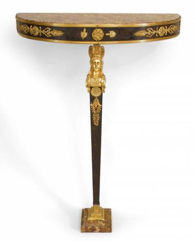 Pair of Pair of French Empire Bronze Dore and Marble Console Table