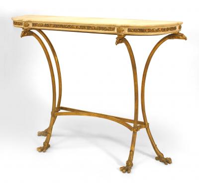 Pair of Pair of French Louis XVI Style Bronze Dore Marble Top Console Table