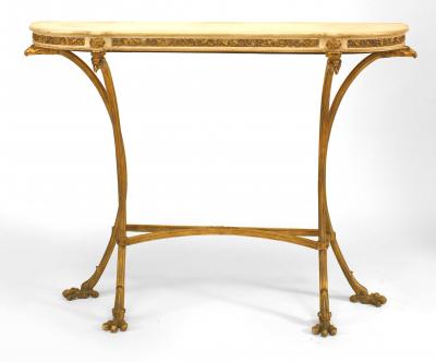 Pair of Pair of French Louis XVI Style Bronze Dore Marble Top Console Table