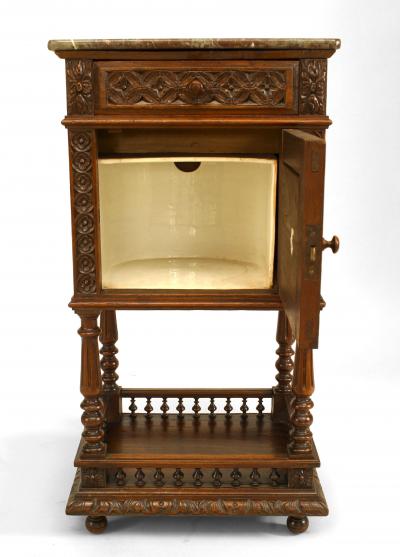 Pair of Pair of French Provincial Brittany Style Oak and Marble Bedside Commodes