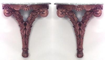 Pair of Pair of Italian Neo Classic Pine Green Marble Console Table