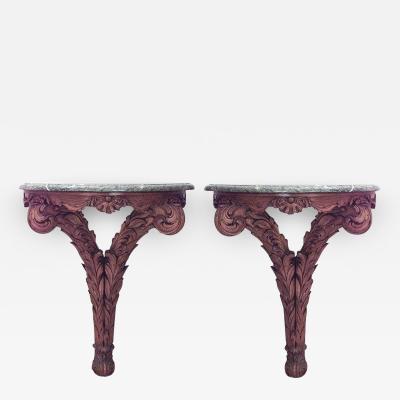 Pair of Pair of Italian Neo Classic Pine Green Marble Console Table