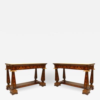 Pair of Pair of Italian Neo Classic Rosewood Chinoiserie Console Table