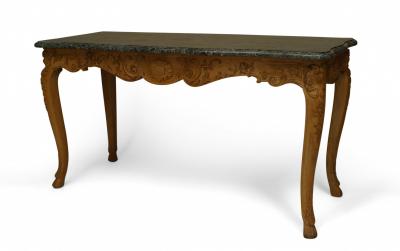 Pair of Pair of Louis XV Oak Green Marble Console Table