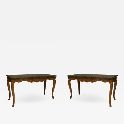 Pair of Pair of Louis XV Oak Green Marble Console Table