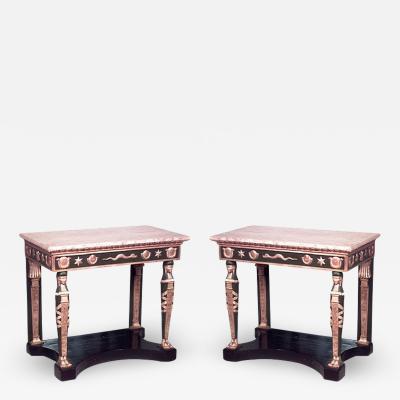 Pair of Pair of Russian Neoclassic Gilt and Green Console Table