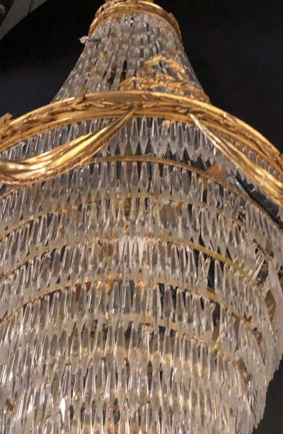 Pair of Palatial Bronze and Crystal Swag Design Louis XVI Style Chandeliers
