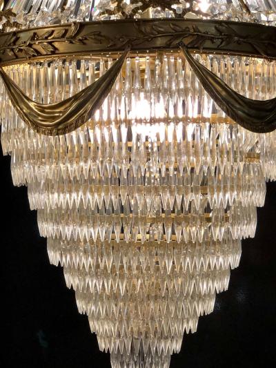 Pair of Palatial Bronze and Crystal Swag Design Louis XVI Style Chandeliers