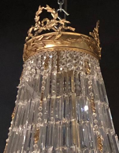 Pair of Palatial Bronze and Crystal Swag Design Louis XVI Style Chandeliers