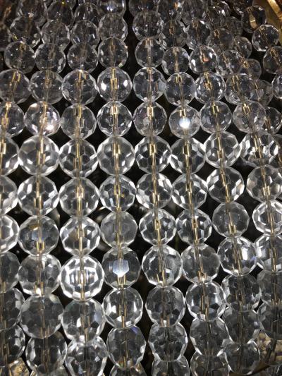 Pair of Palatial Dor Bronze Circular Crystal Beaded Ball Chandeliers