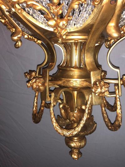 Pair of Palatial Dor Bronze Circular Crystal Beaded Ball Chandeliers