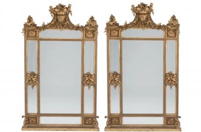 Pair of Palatial Mirrors Louis XVI Giltwood Hand Carved Pier Console Wall