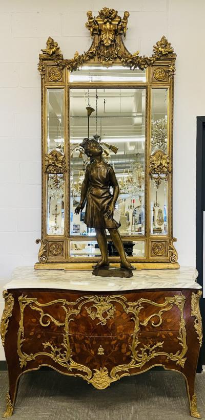 Pair of Palatial Mirrors Louis XVI Giltwood Hand Carved Pier Console Wall