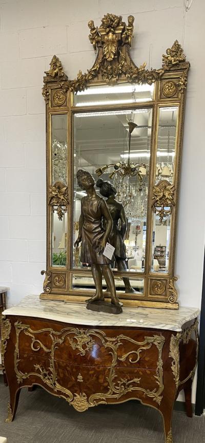 Pair of Palatial Mirrors Louis XVI Giltwood Hand Carved Pier Console Wall