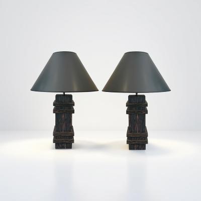 Pair of Palm wood Art Deco Style lamps
