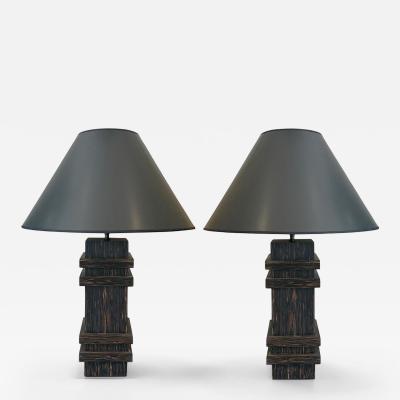 Pair of Palm wood Art Deco Style lamps