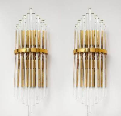 Pair of Palwa Wall Sconces with Thick Crystal Rods