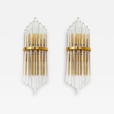 Pair of Palwa Wall Sconces with Thick Crystal Rods