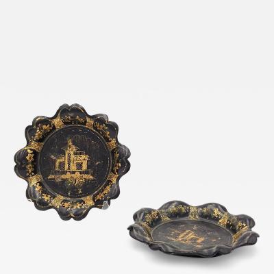 Pair of Papier m ch Lacquered Wine Coasters England circa 1860