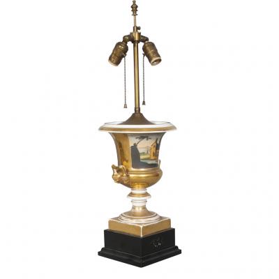 Pair of Paris Porcelain Campagna Form Table Lamps with New Shades