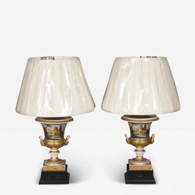 Pair of Paris Porcelain Campagna Form Table Lamps with New Shades