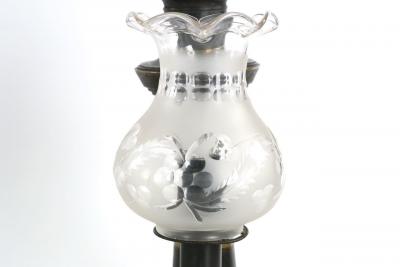 Pair of Patinated Brass Electrified Oil Lamps England 19th Century