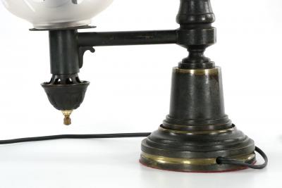 Pair of Patinated Brass Electrified Oil Lamps England 19th Century