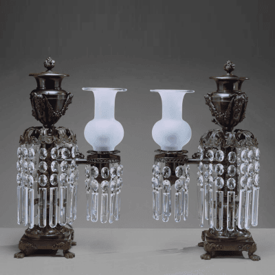 Pair of Patinated Bronze Argand Lamps