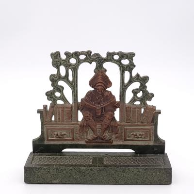 Pair of Patinated Bronze Bookends on Granite Bases Inspired by Maxfield Parrish